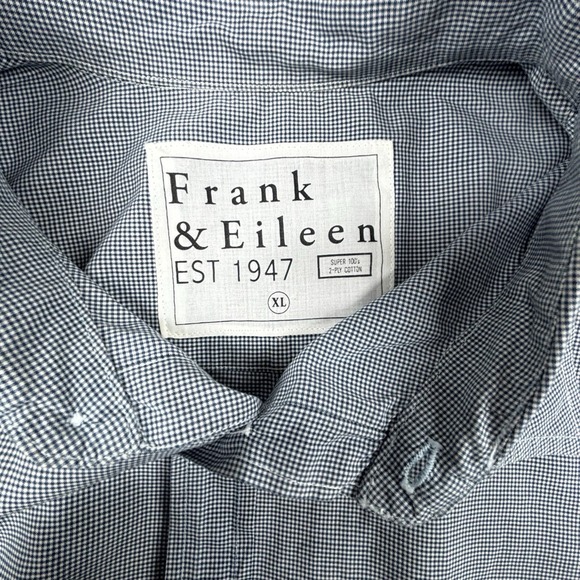 Frank & Eileen Shirt Micro Check Super 100's 2 Ply Shirt XL Blue Button Up EUC - Picture 4 of 10